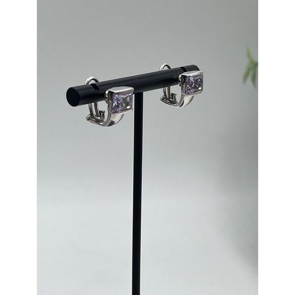 JJJ Thailand Sterling Silver Light Tanzanite Omega Closure Pierced Earrings - Picture 7 of 13